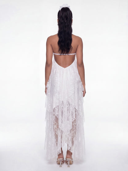 Nana Jacqueline Aurora Halter Lace White Dress White