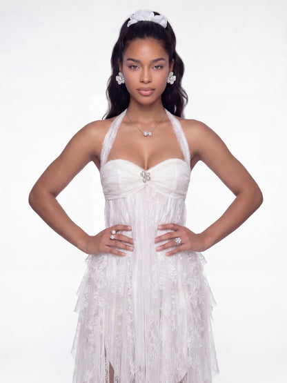 Nana Jacqueline Aurora Halter Lace White Dress White