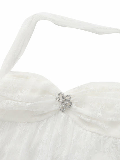 Nana Jacqueline Aurora Halter Lace White Dress White