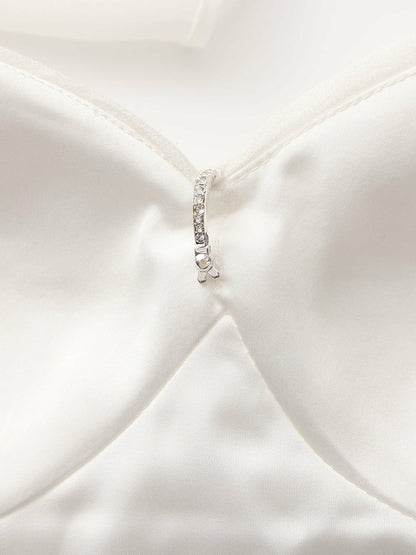 Nana Jacqueline White Satin Halter Top with Crystal Bow White