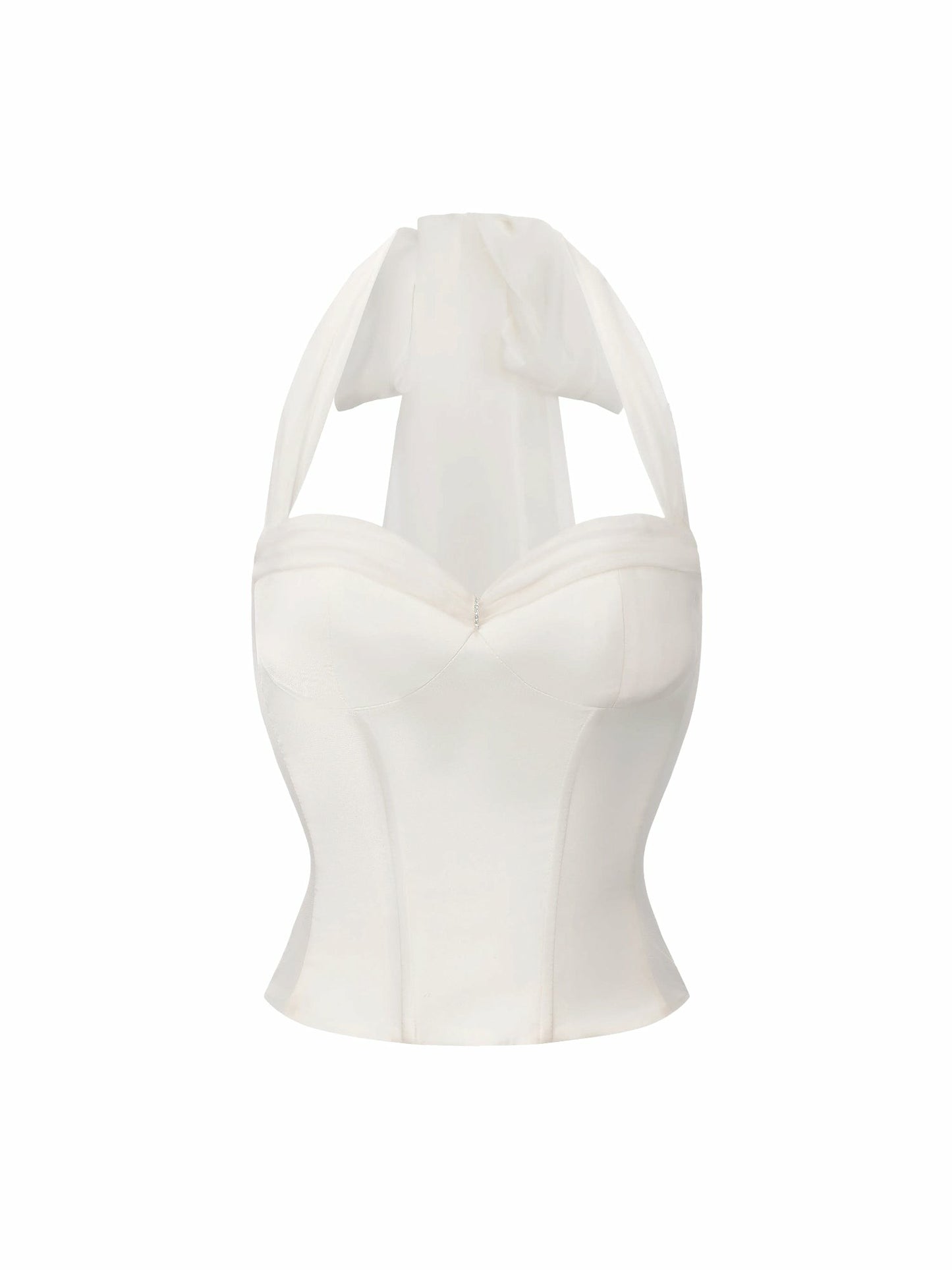 Nana Jacqueline White Satin Halter Top with Crystal Bow White