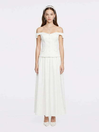 Nana Jacqueline White High-Waist A-Line Midi Skirt White