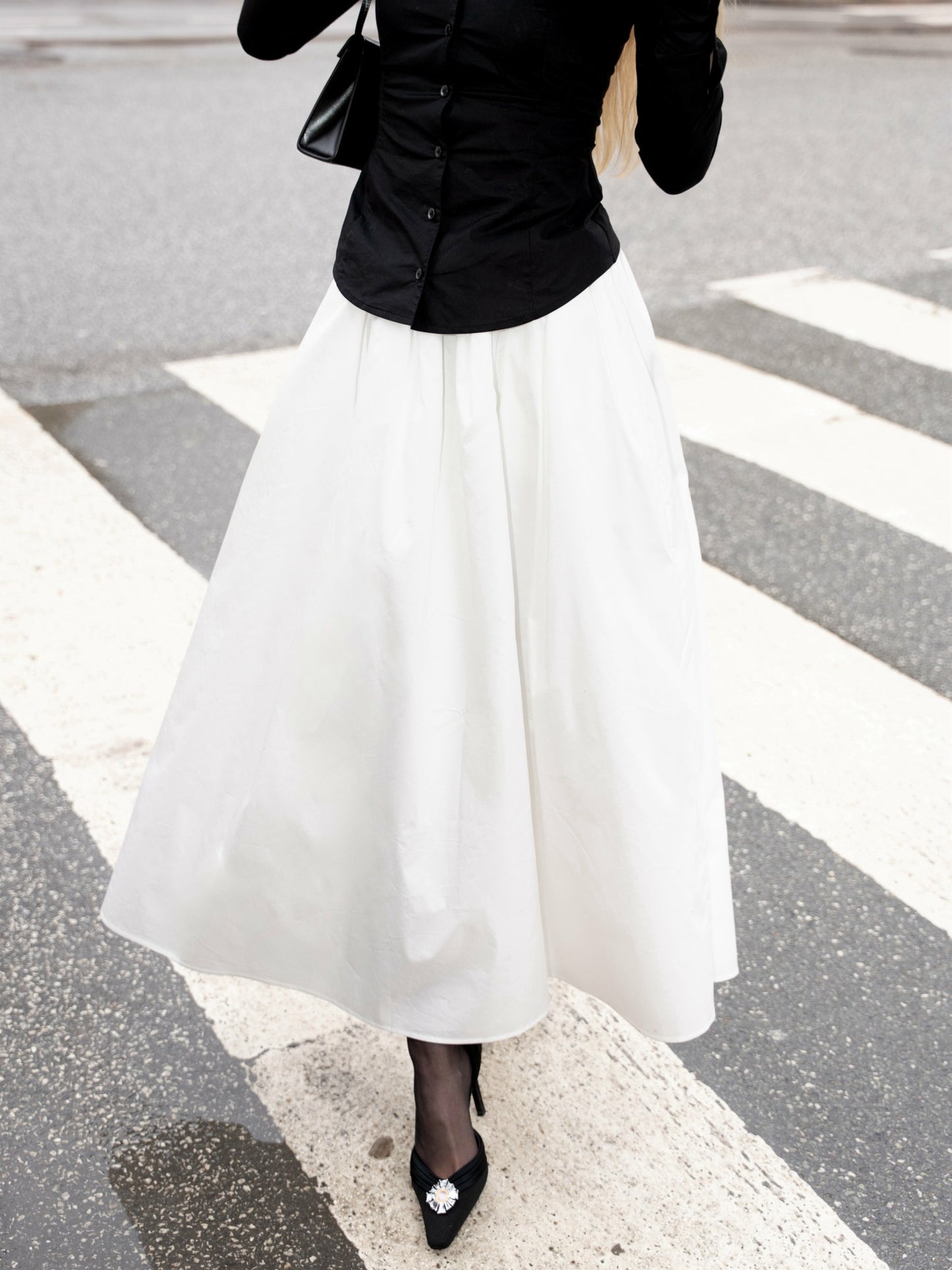 Nana Jacqueline White High-Waist A-Line Midi Skirt White