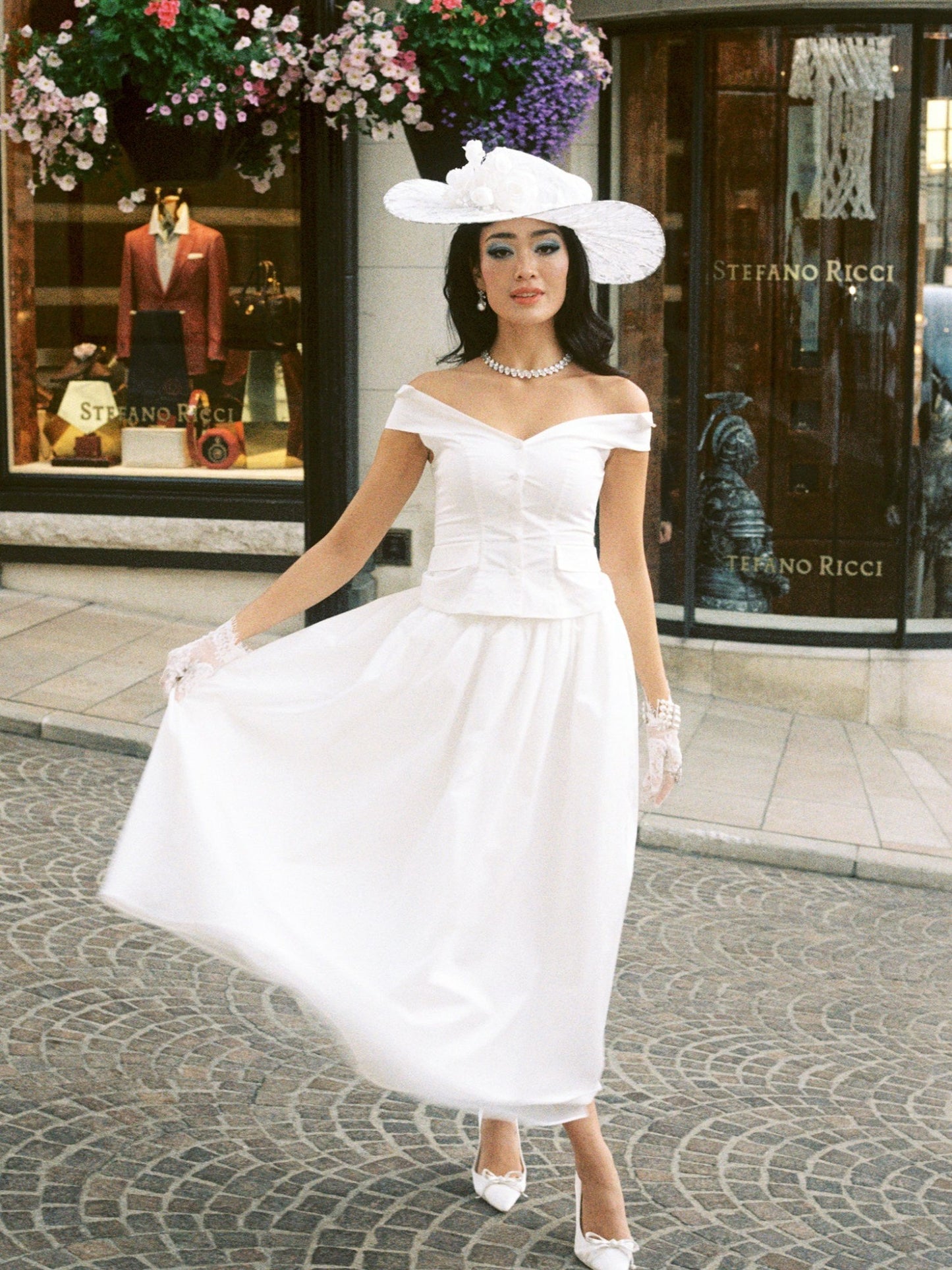 Nana Jacqueline White High-Waist A-Line Midi Skirt White