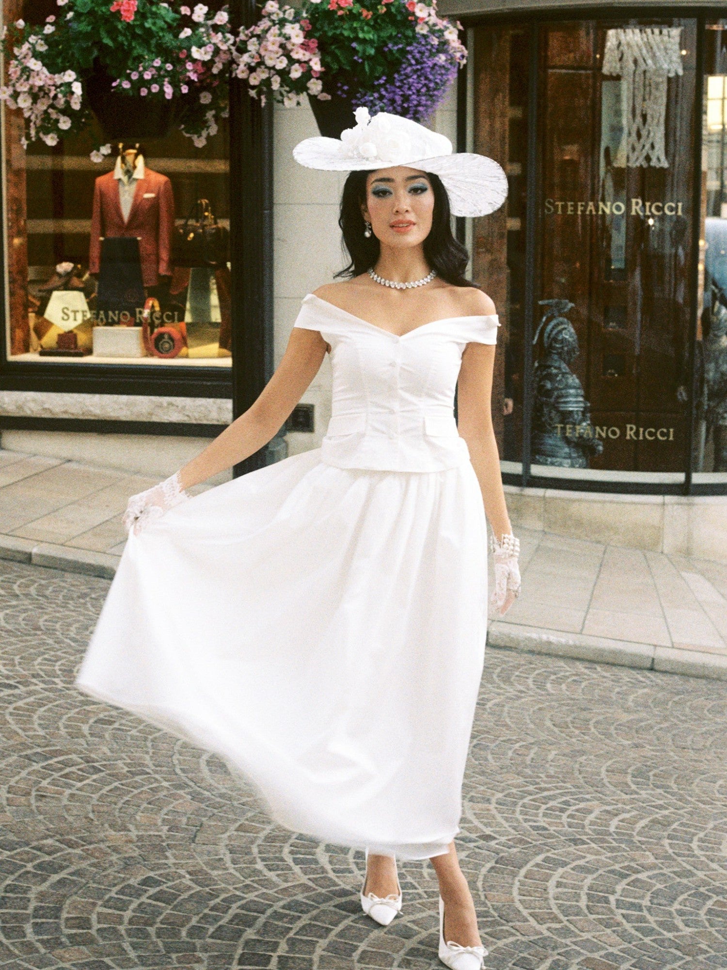 Nana Jacqueline White High-Waist A-Line Midi Skirt White
