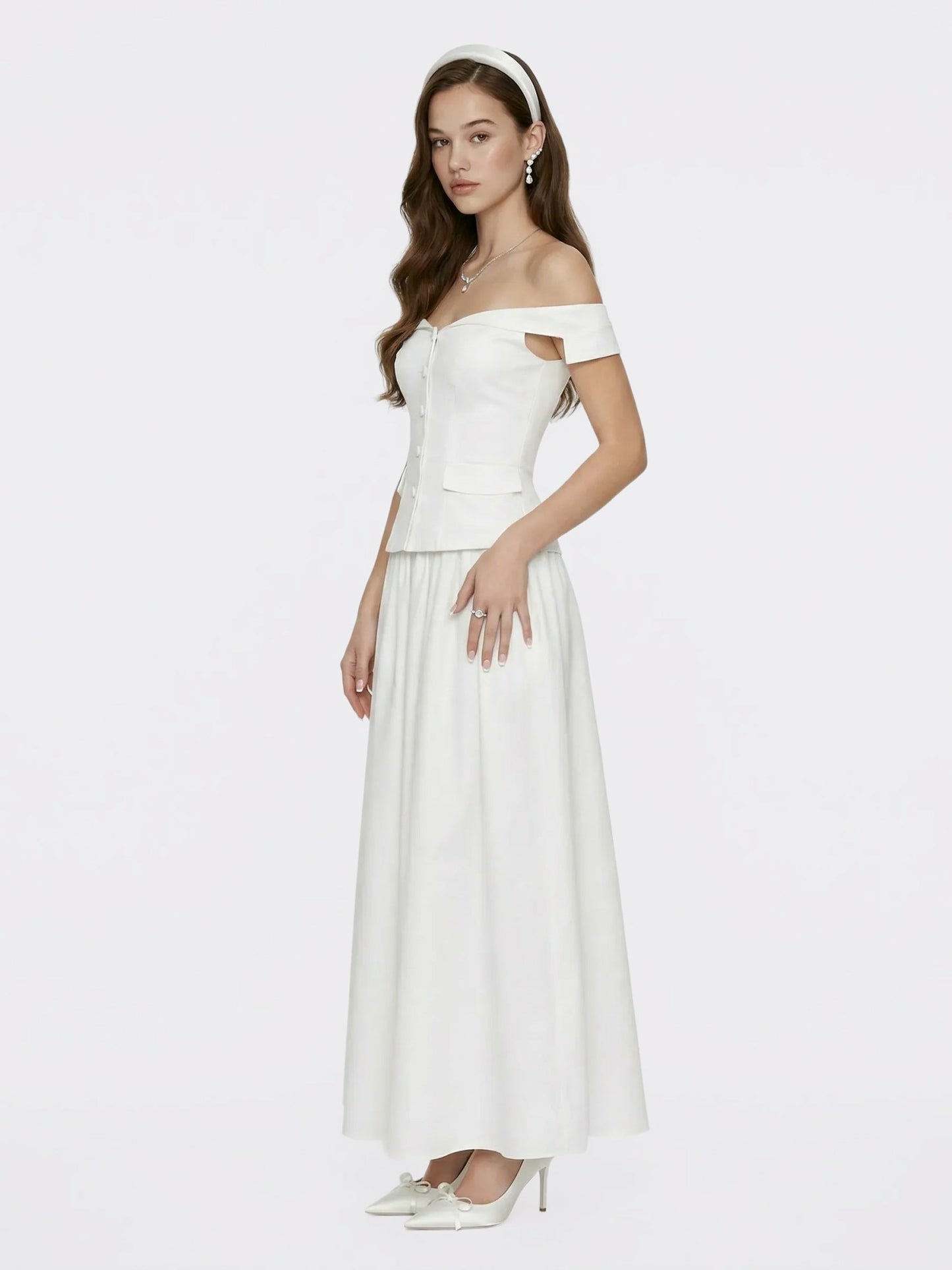 Nana Jacqueline White High-Waist A-Line Midi Skirt White