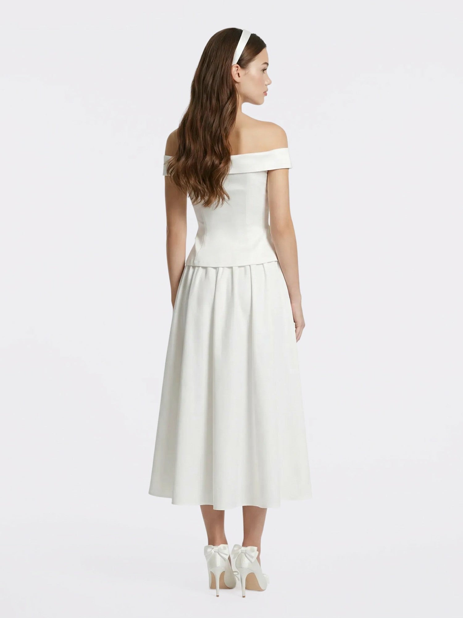 Nana Jacqueline White High-Waist A-Line Midi Skirt White