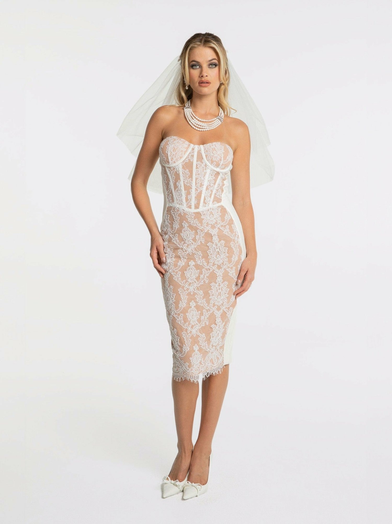 Nana Jacqueline Elsa Lace Dress: White Maxi Dress for Wedding After-Party White