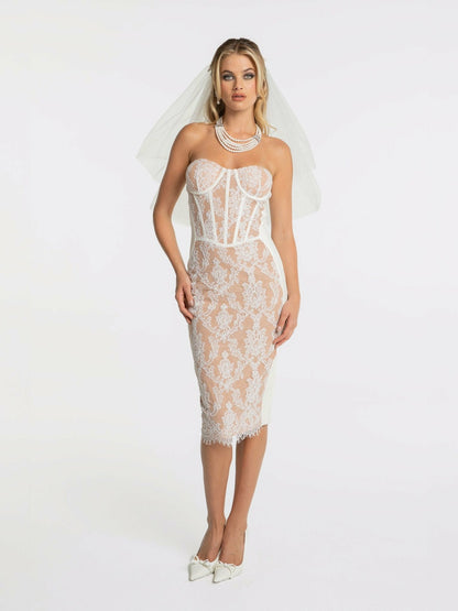 Nana Jacqueline Elsa Lace Dress: White Maxi Dress for Wedding After-Party White