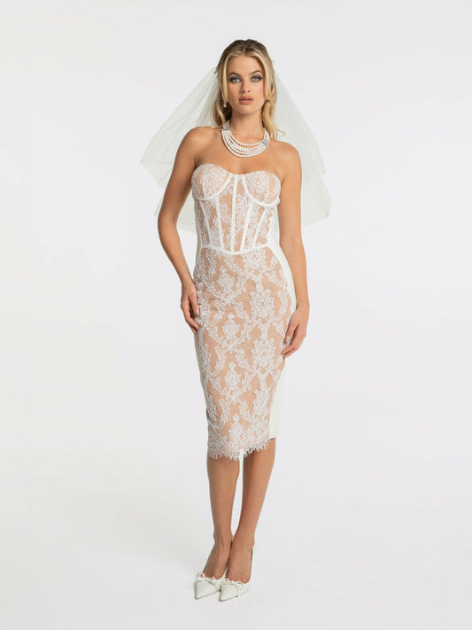 Nana Jacqueline Elsa Lace Dress: White Maxi Dress for Wedding After-Party White