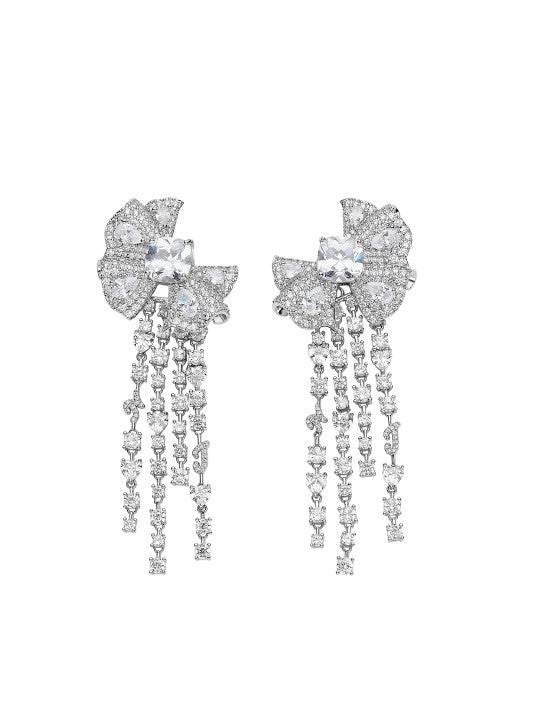 Nana Jacqueline Eva Tassel Earrings: White Earrings for Bridal Shower White