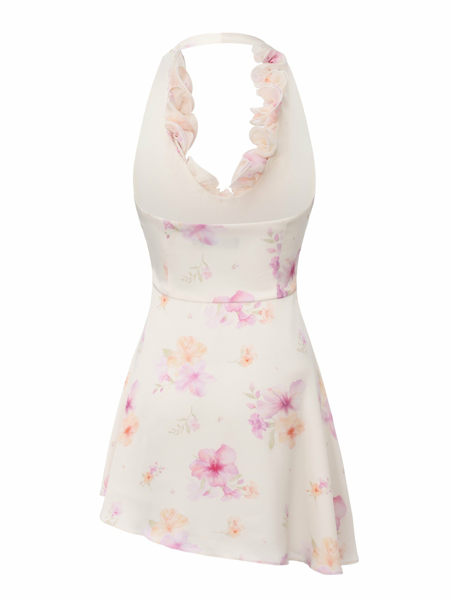 Nana Jacqueline Ella Halter Ruffle Ivory Floral Dress Beige