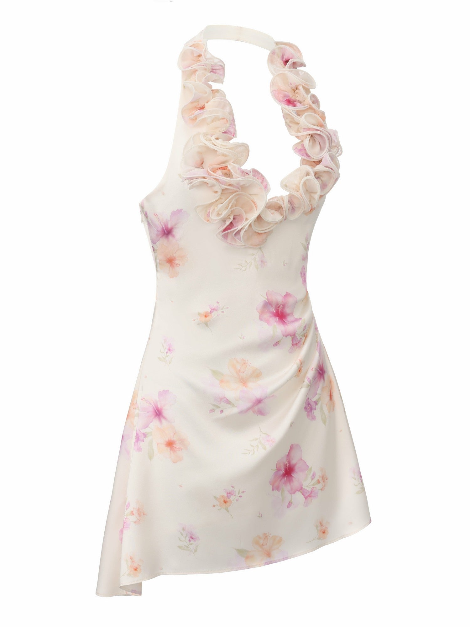Nana Jacqueline Ella Halter Ruffle Ivory Floral Dress Beige