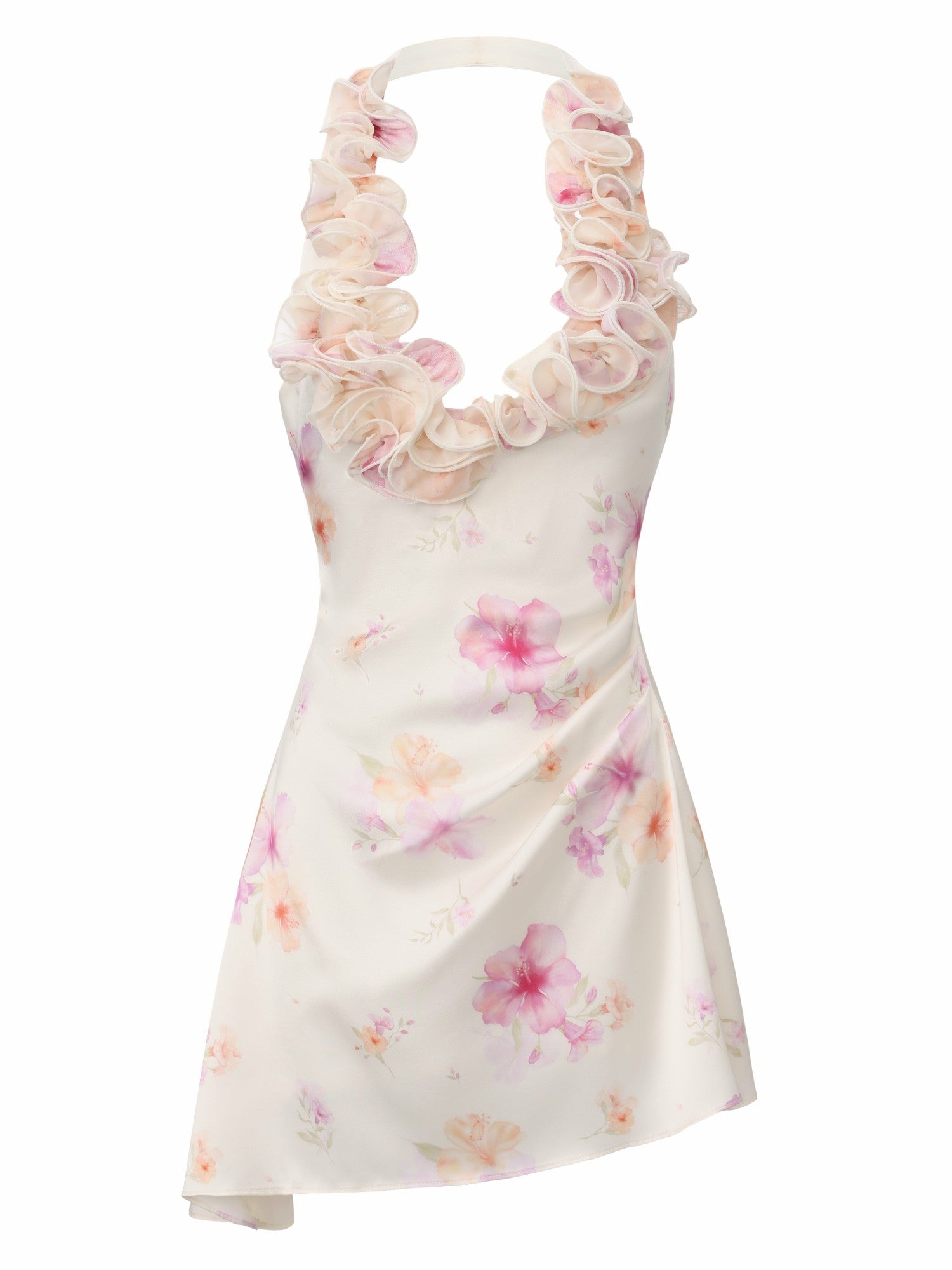 Nana Jacqueline Ella Halter Ruffle Ivory Floral Dress Beige