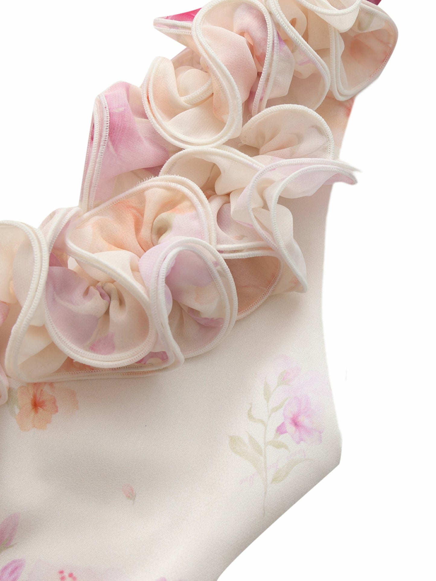 Nana Jacqueline Ella Halter Ruffle Ivory Floral Dress Beige