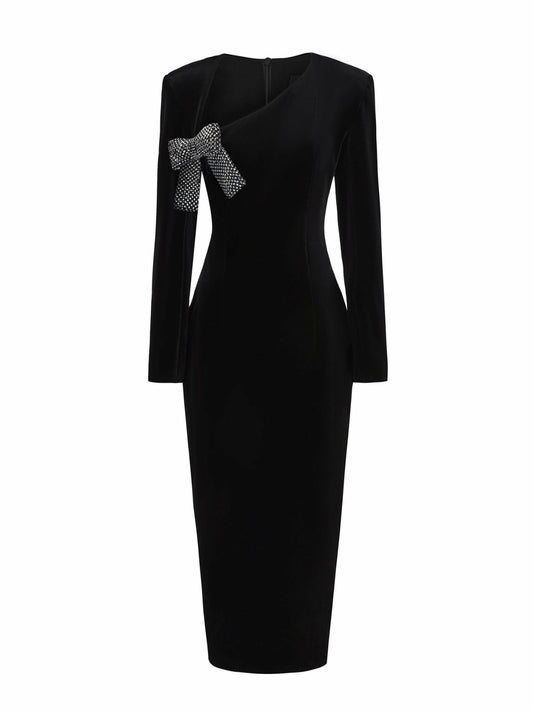 Nana Jacqueline Veronica Velvet Dress: Black Midi Dress for Cocktail Party Black
