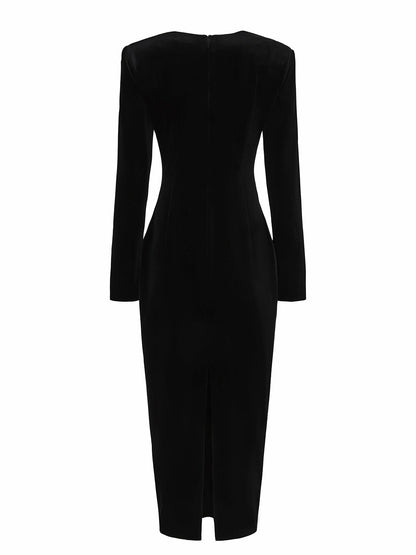 Nana Jacqueline Veronica Velvet Dress: Black Midi Dress for Cocktail Party Black