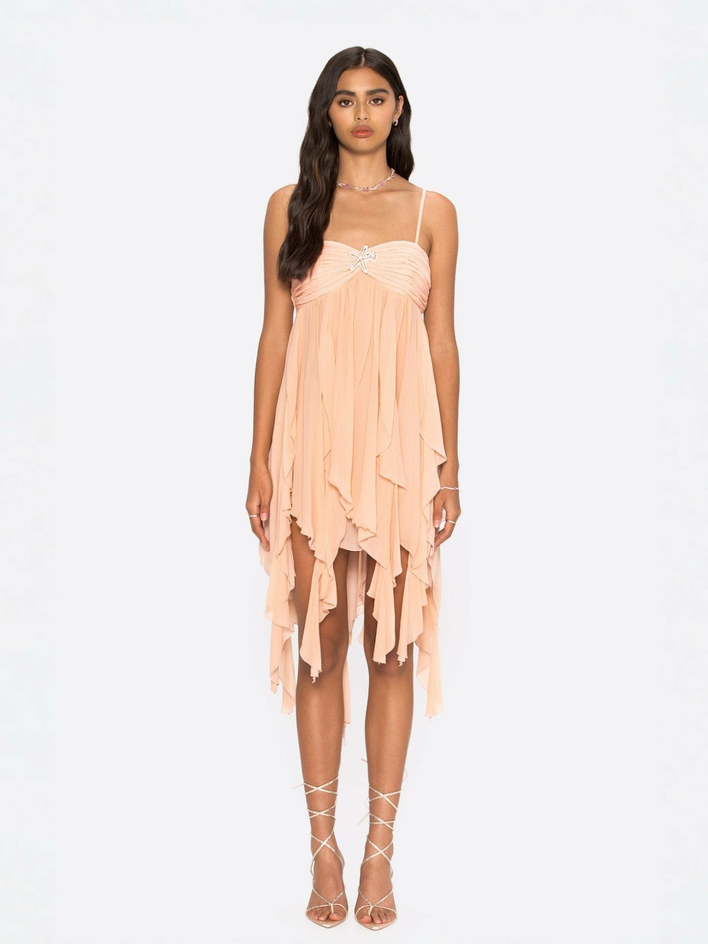 Nana Jacqueline Stella Chiffon Dress: Pink Dress for Garden Party Pink