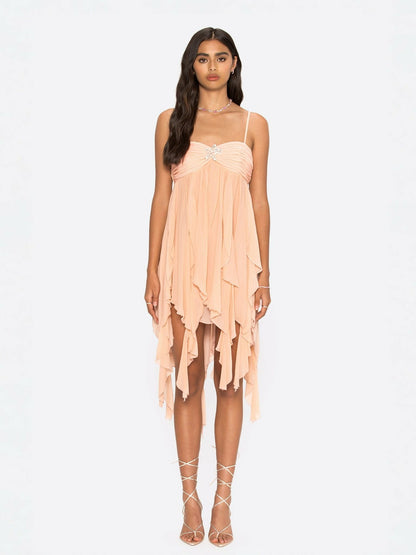 Nana Jacqueline Stella Chiffon Dress: Pink Dress for Garden Party Pink