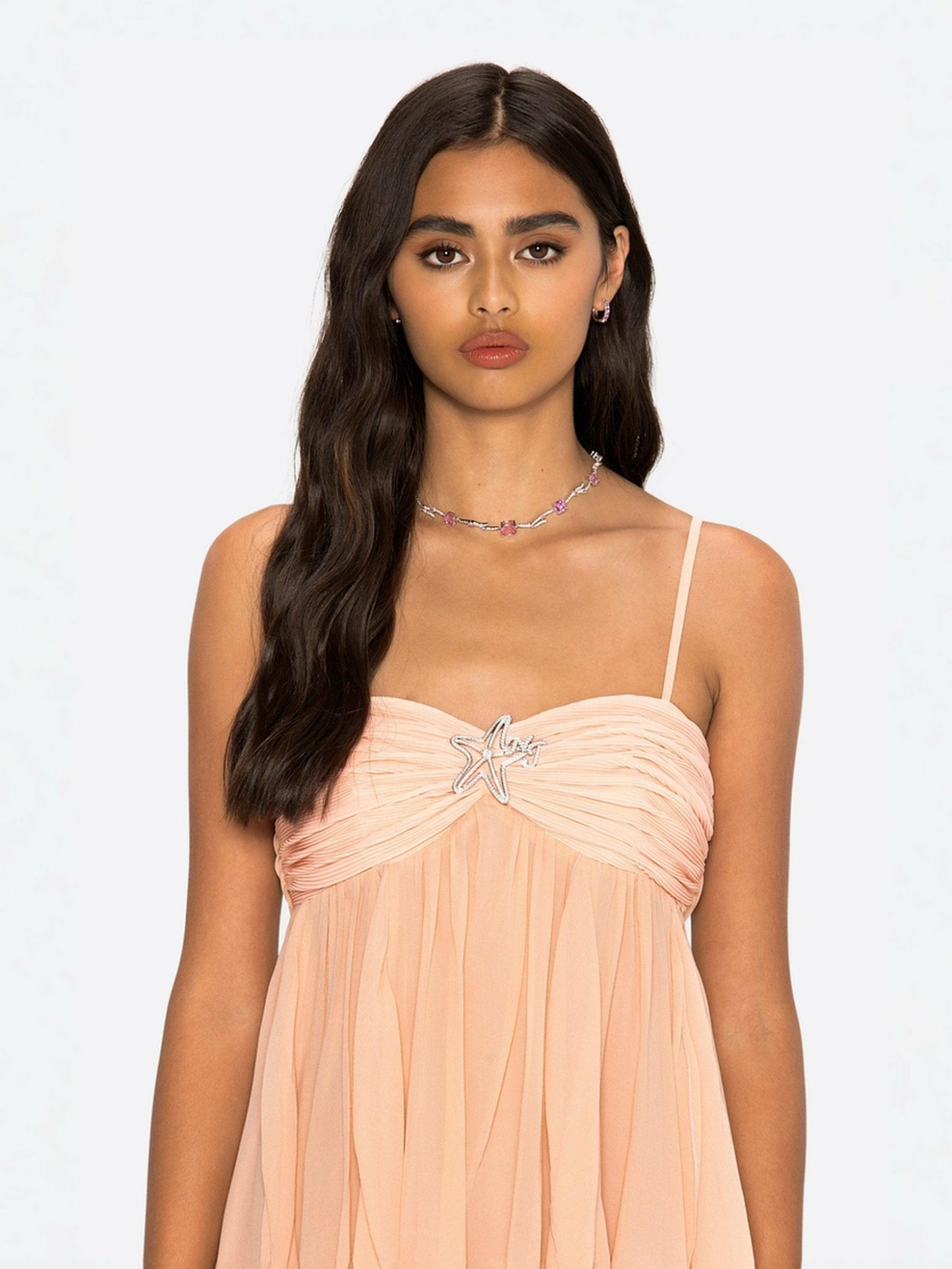 Nana Jacqueline Stella Chiffon Dress: Pink Dress for Garden Party Pink