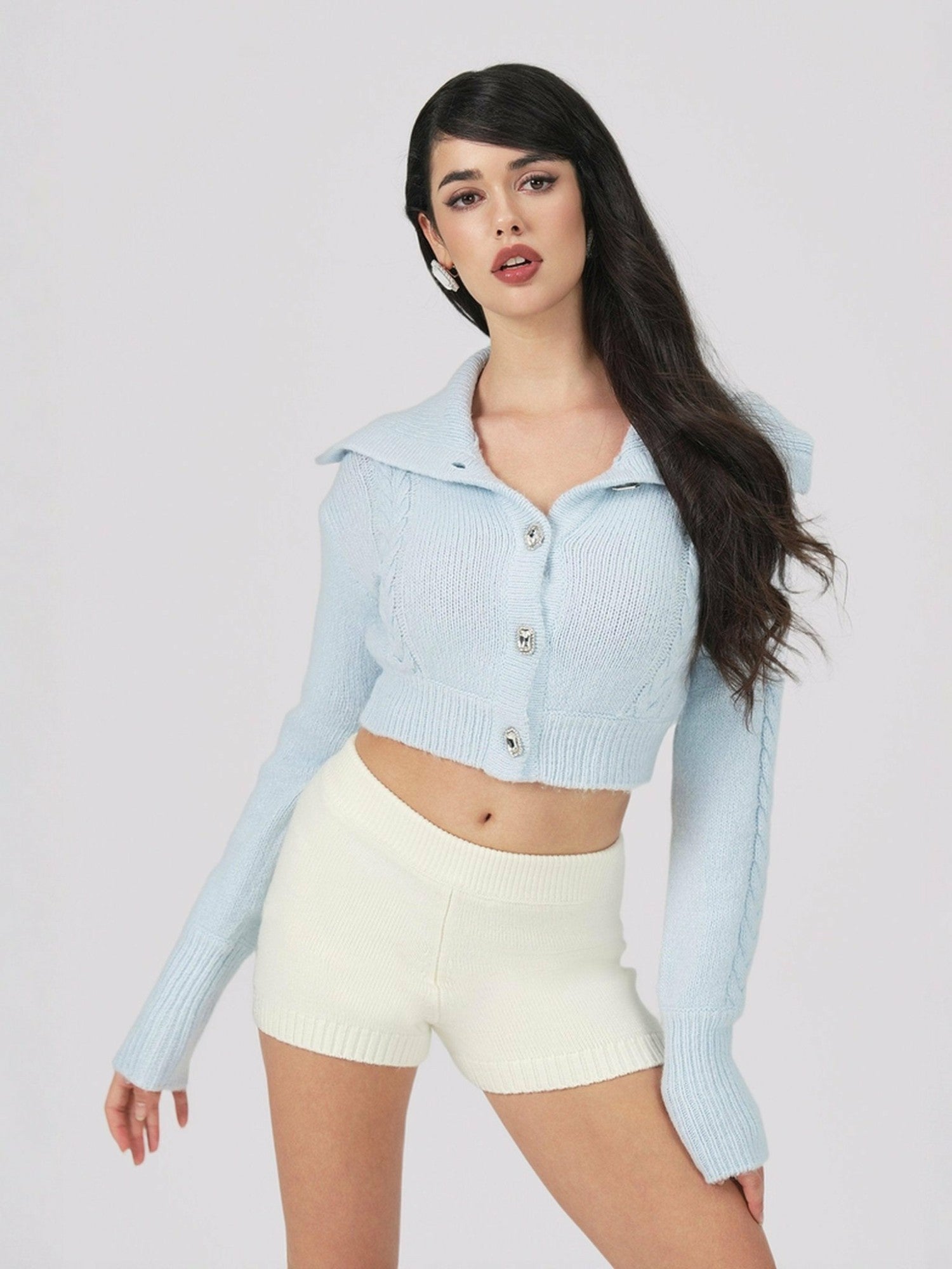 Nana Jacqueline Addison Coat + Scarf Set: Blue Knit Set for Resort Brunch Blue
