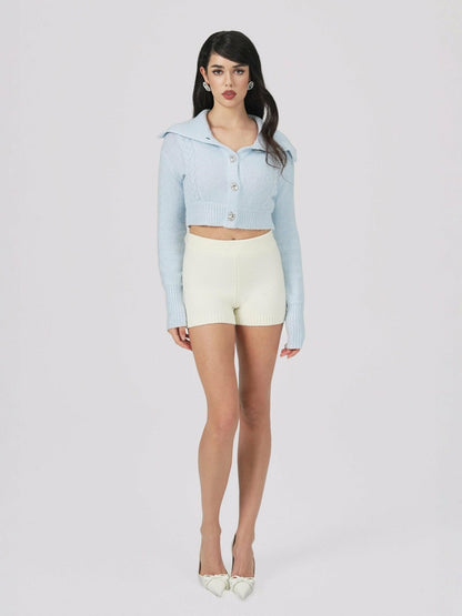 Nana Jacqueline Addison Coat + Scarf Set: Blue Knit Set for Resort Brunch Blue