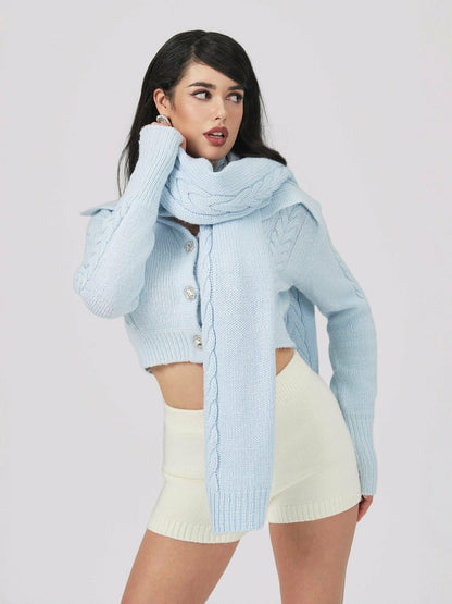 Nana Jacqueline Addison Coat + Scarf Set: Blue Knit Set for Resort Brunch Blue