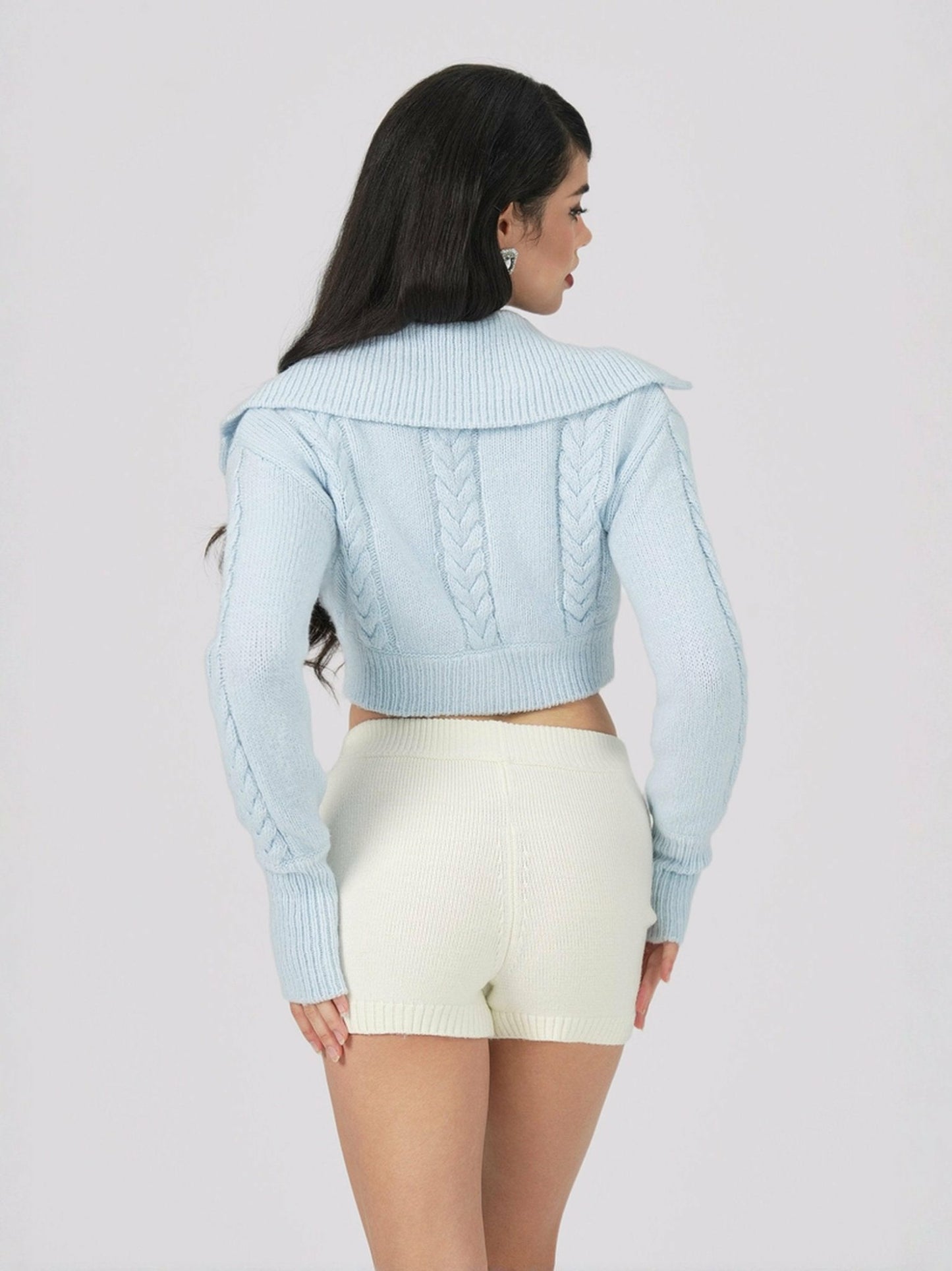 Nana Jacqueline Addison Coat + Scarf Set: Blue Knit Set for Resort Brunch Blue
