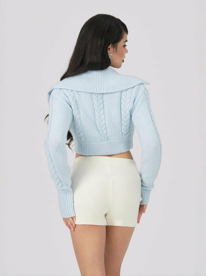 Nana Jacqueline Addison Coat + Scarf Set: Blue Knit Set for Resort Brunch Blue