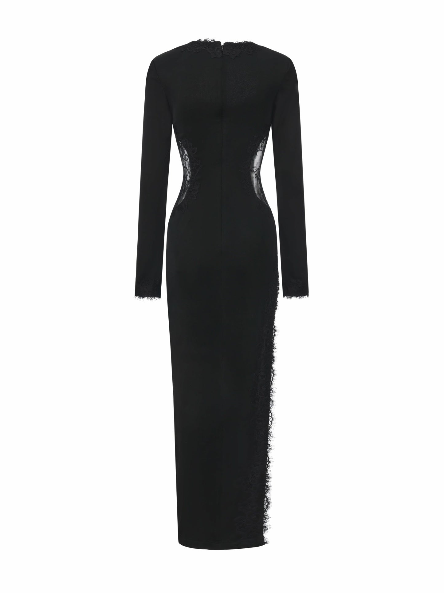Nana Jacqueline Adriana Lace High-Slit Black Acetate Maxi Dress Black