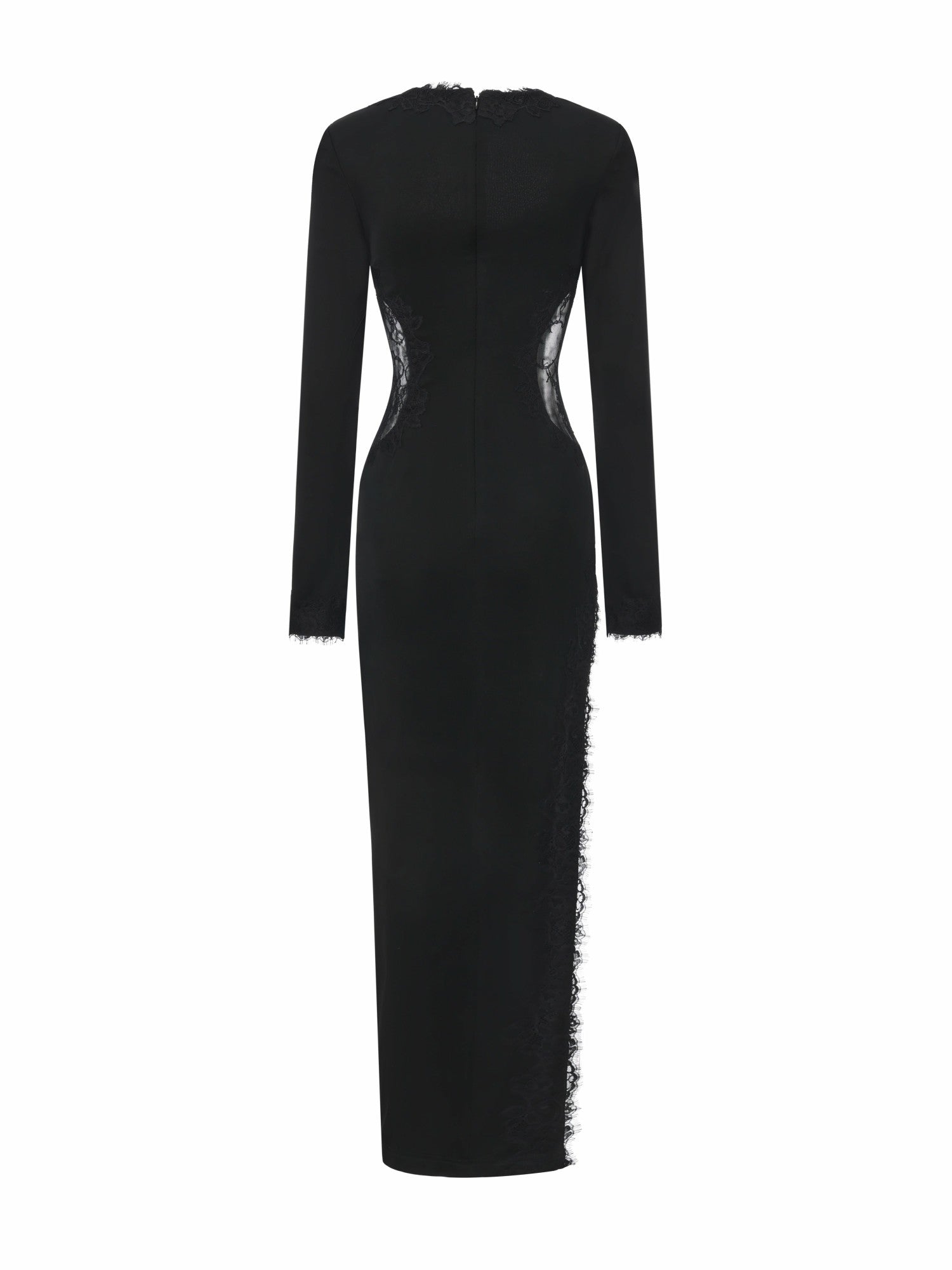 Nana Jacqueline Adriana Lace High-Slit Black Acetate Maxi Dress Black