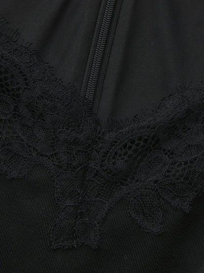 Nana Jacqueline Adriana Lace High-Slit Black Acetate Maxi Dress Black