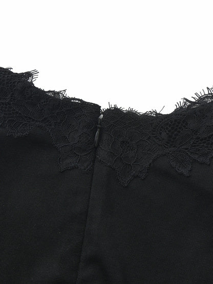 Nana Jacqueline Adriana Lace High-Slit Black Acetate Maxi Dress Black