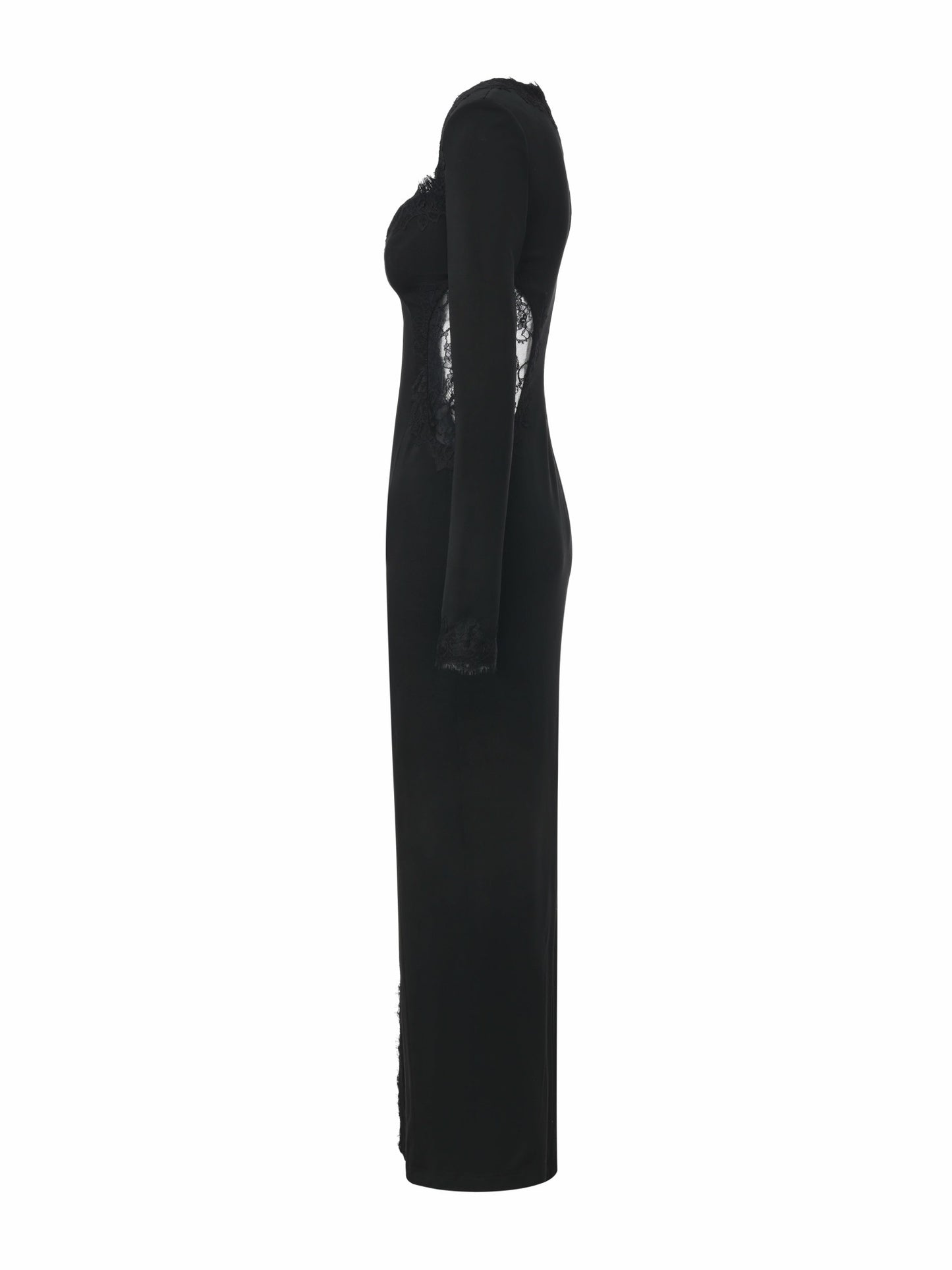 Nana Jacqueline Adriana Lace High-Slit Black Acetate Maxi Dress Black