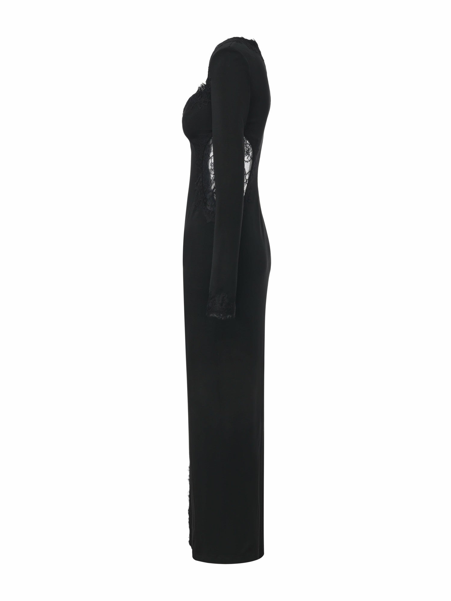 Nana Jacqueline Adriana Lace High-Slit Black Acetate Maxi Dress Black