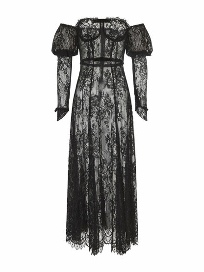 Nana Jacqueline Yvonne Lace Dress: Black Maxi Dress for Cocktail Party Black