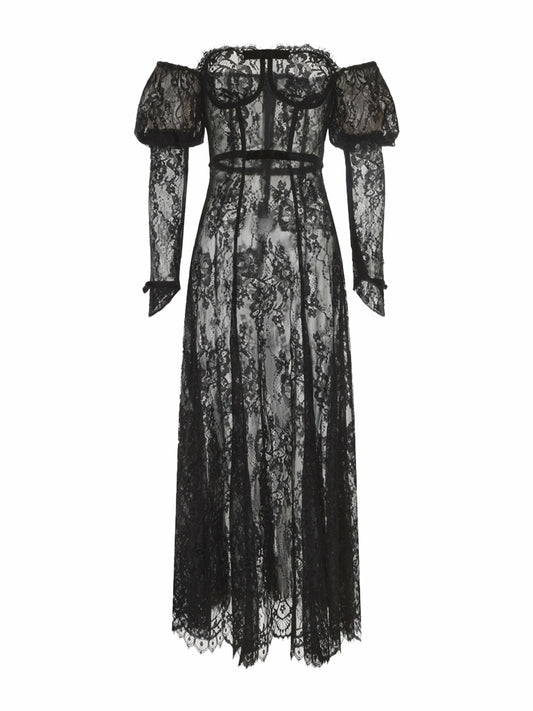 Nana Jacqueline Yvonne Lace Dress: Black Maxi Dress for Cocktail Party Black