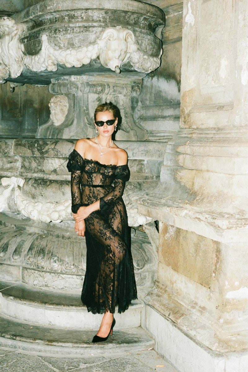 Nana Jacqueline Yvonne Lace Dress: Black Maxi Dress for Cocktail Party Black