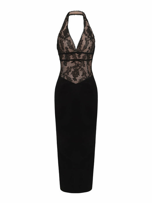 Nana Jacqueline Matilda Velvet Dress: Black Maxi Dress for Cocktail Party Black