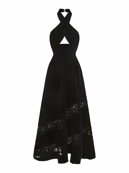 Nana Jacqueline Maxine Velvet Dress: Black Maxi Dress for Cocktail Party Black