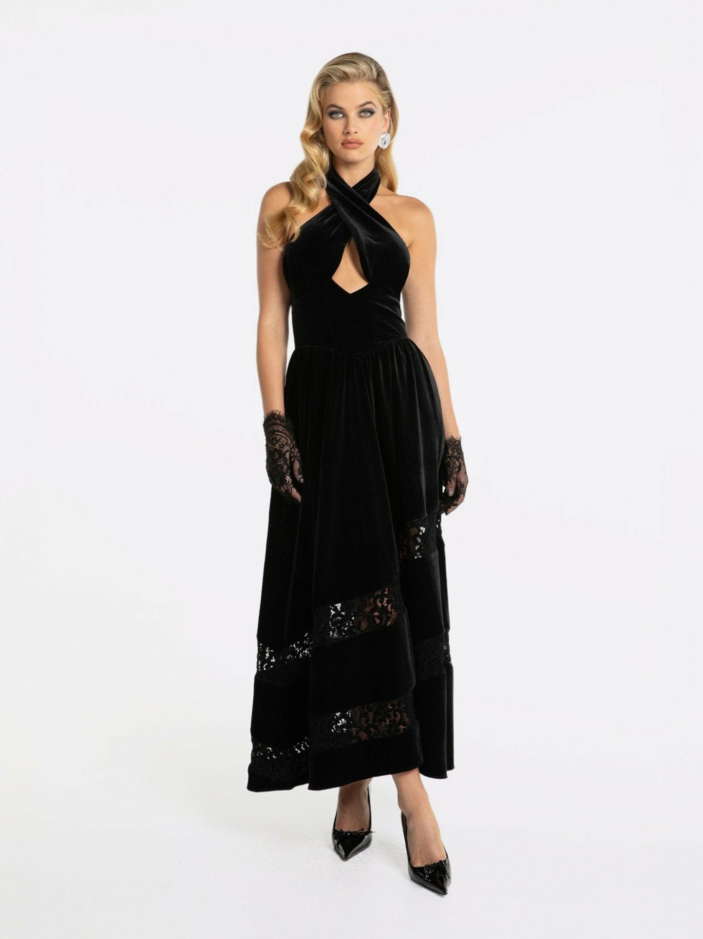 Nana Jacqueline Maxine Velvet Dress: Black Maxi Dress for Cocktail Party Black