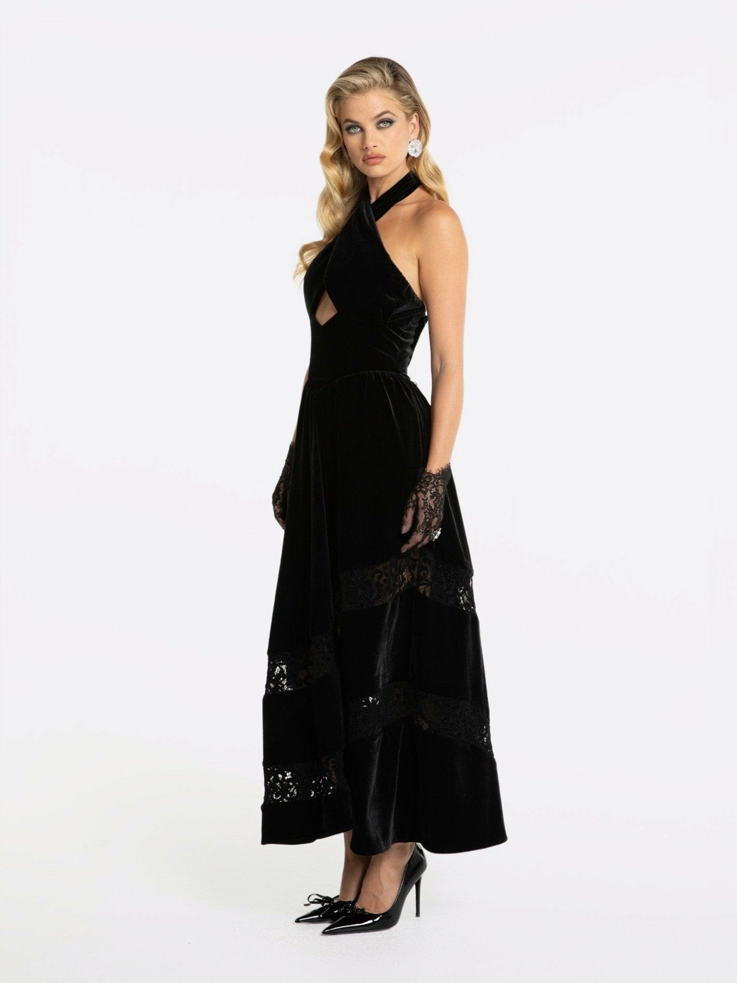 Nana Jacqueline Maxine Velvet Dress: Black Maxi Dress for Cocktail Party Black