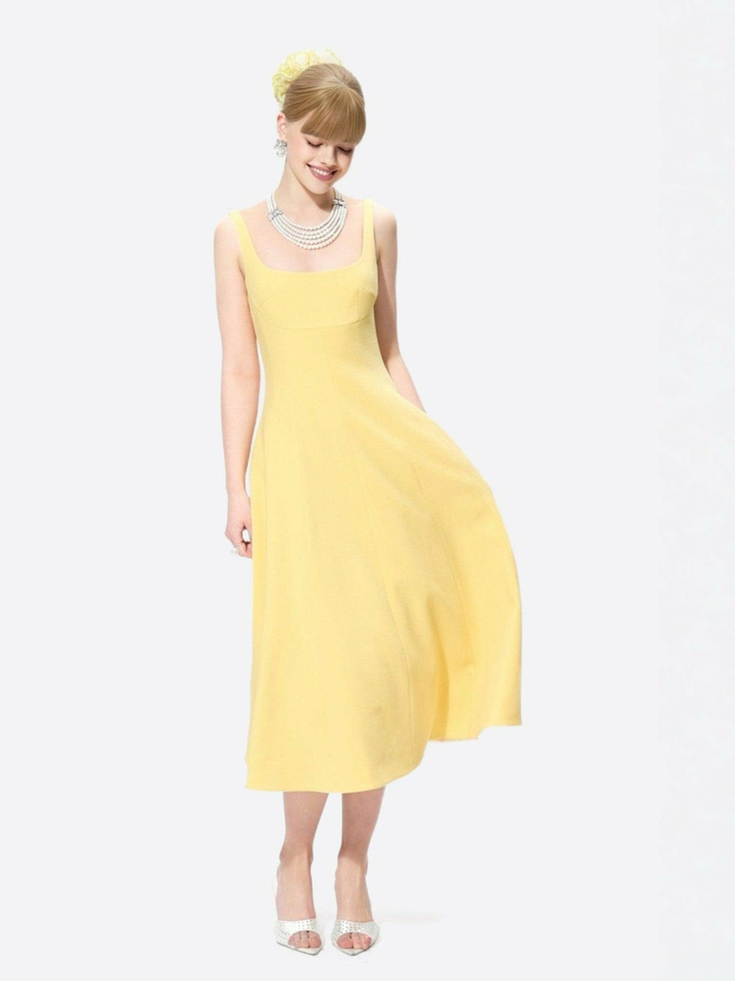 Nana Jacqueline Josephine Dress: Yellow Midi Dress for Garden Party Yellow