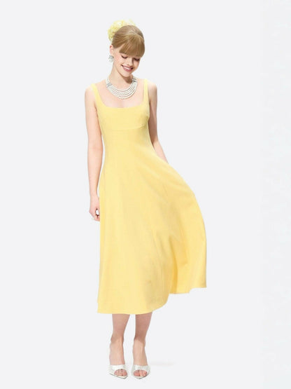 Nana Jacqueline Josephine Dress: Yellow Midi Dress for Garden Party Yellow