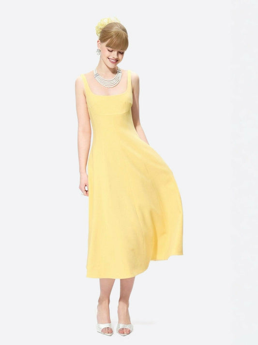 Nana Jacqueline Josephine Dress: Yellow Midi Dress for Garden Party Yellow