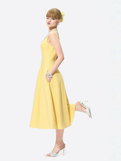 Nana Jacqueline Josephine Dress: Yellow Midi Dress for Garden Party Yellow