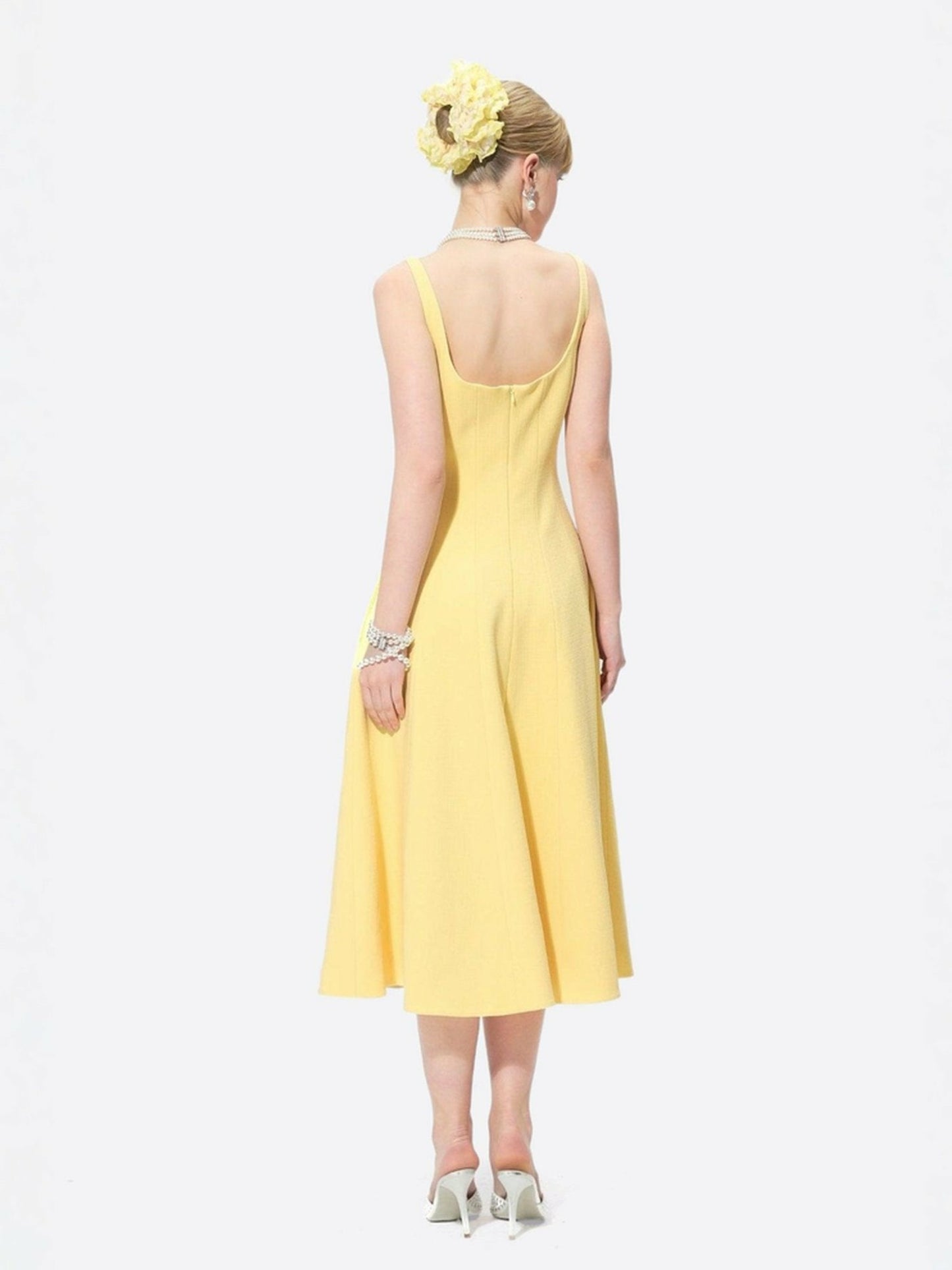 Nana Jacqueline Josephine Dress: Yellow Midi Dress for Garden Party Yellow