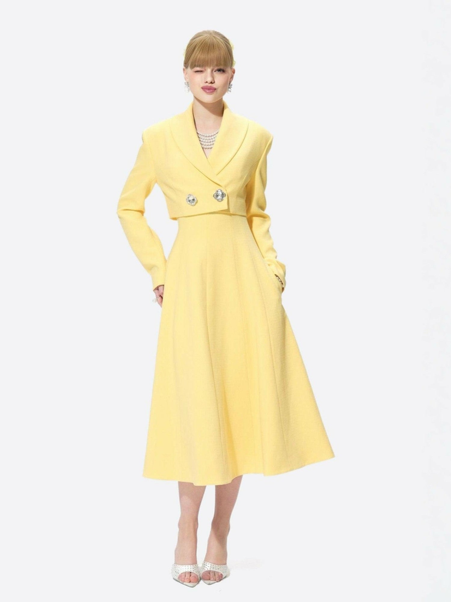 Nana Jacqueline Josephine Dress: Yellow Midi Dress for Garden Party Yellow