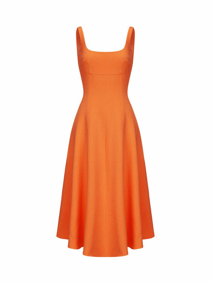 Nana Jacqueline Orange Square-Neck Paneled Midi Dress Orange