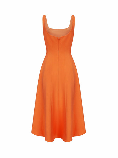 Nana Jacqueline Orange Square-Neck Paneled Midi Dress Orange